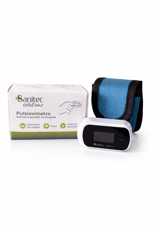 Pulsioxímetro Sanitec Solutions con su estuche