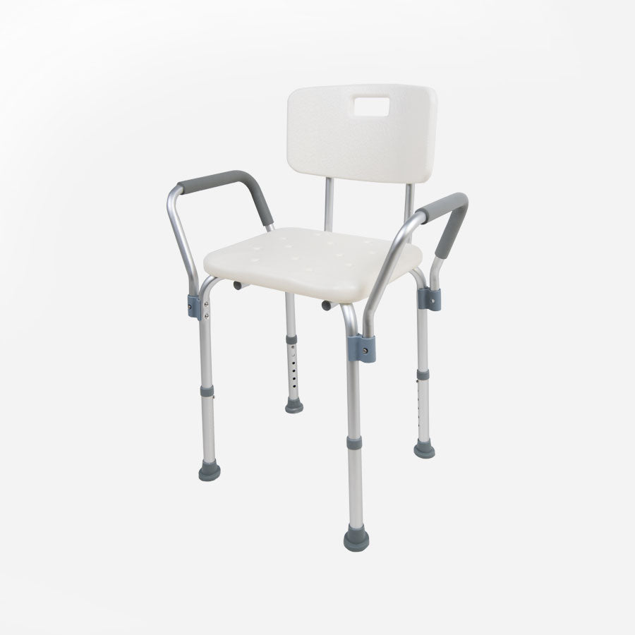 Banqueta de Ducha Sanitec – Con Respaldo y Asideros Laterales, Altura Regulable