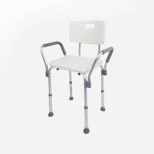 Banqueta de Ducha Sanitec – Con Respaldo y Asideros Laterales, Altura Regulable
