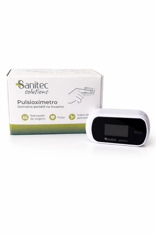 Pulsioxímetro Sanitec con su embalaje